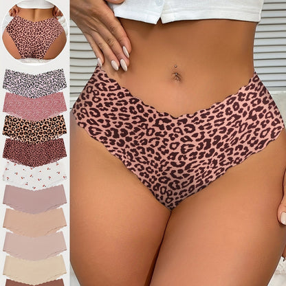 Culottes pour femmes Jungle Line, lot de 10, Seamless, à bord scallop, imprimé léopard et couleurs unies, confortables et respirantes.