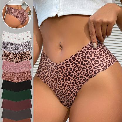 Lot de 10 culottes femme sans couture, respirantes, élastiques, avec imprimé léopard et couleurs unies, pour touts saisons.