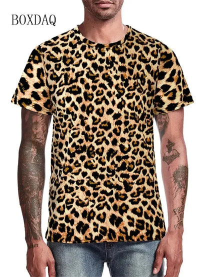 Leopard Men's Fashion T-Shirts Short Sleeve Streetwear Jungle Line