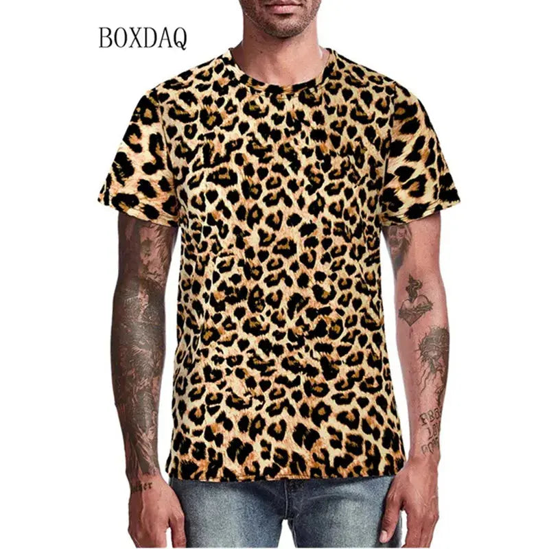 Leopard Men's Fashion T-Shirts Short Sleeve Streetwear Jungle Line