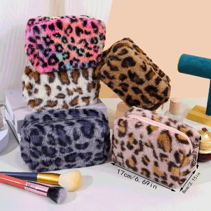 Trousse de maquillage en fourrure léopard Jungle Line, sac de voyage souple pour femmes, organisateur de cosmétique et trousse de toilette