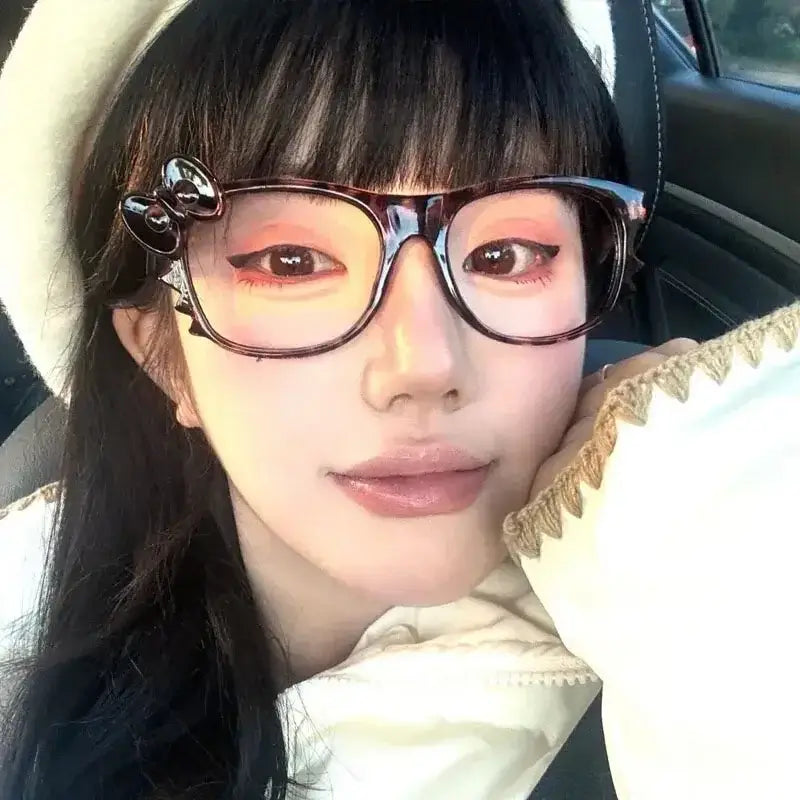 Lunettes vintage pour femmes Jungle Line avec motif léopard, nœud, cadre oval large, style Y2K, sans verres, look mignon et tendance.