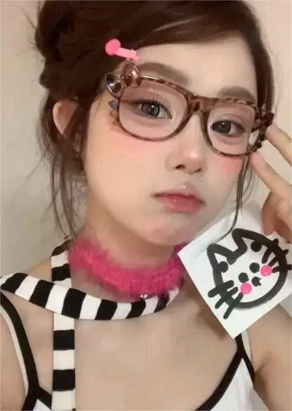 Lunettes vintage à imprimé léopard, grand cadre ovale, avec nœud papillon, pour femmes, style Y2K, sans lentilles, marque Jungle Line.