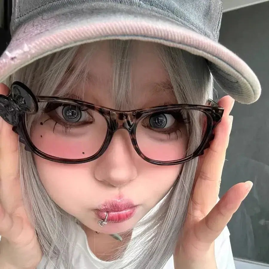 Lunettes vintage à imprimé léopard et nœud, grandes montures ovales pour femmes, style Y2K, sans verres, marque Jungle Line