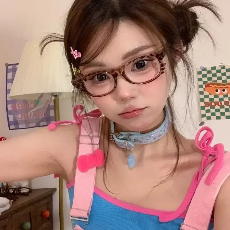 Lunettes vintage à imprimé léopard avec nœud, grandes montures ovales pour femmes, sans lentilles, style Y2K, marque Jungle Line