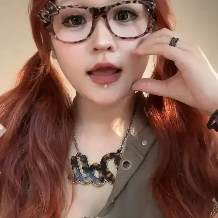 Lunettes ovales vintage pour femmes Jungle Line, motif léopard, nœud, style Y2K, sans verres, look cartoon mignon et à la mode