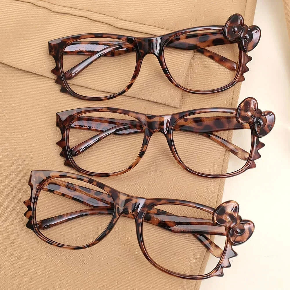 Lunettes oversize à imprimé léopard avec nœud, style vintage et cartoon, sans lentilles, pour femmes, marque Jungle Line.