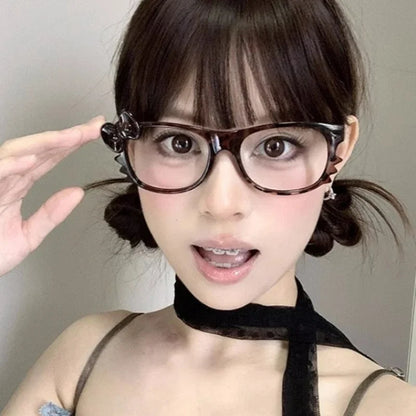 Lunettes ovales vintage à imprimé léopard et nœud papillon pour femmes, style Y2K, sans lentilles, de la marque Jungle Line.