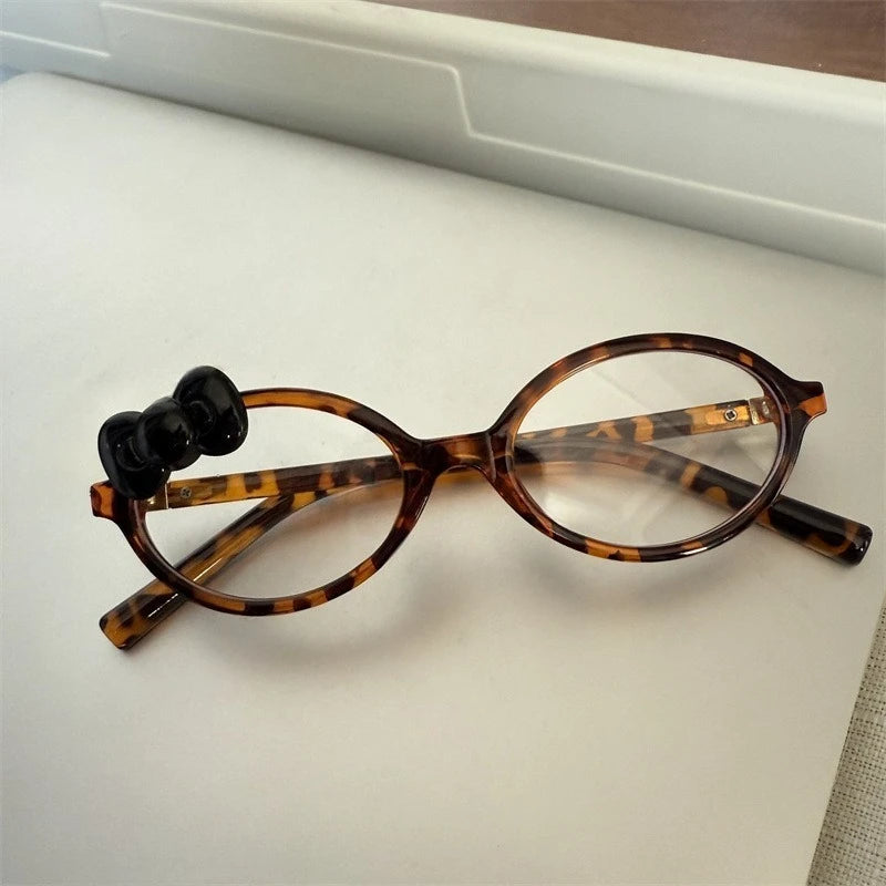 Lunettes ovales vintage pour femmes Jungle Line, imprimé léopard, nœud noir, style Y2K, sans verres, look mignon et tendance