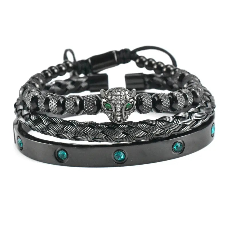 Handmade luxury green eye leopard head charm from Jungle Line's set, featuring intricate details and vibrant coloration.