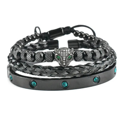 Handmade luxury green eye leopard head charm from Jungle Line's set, featuring intricate details and vibrant coloration.