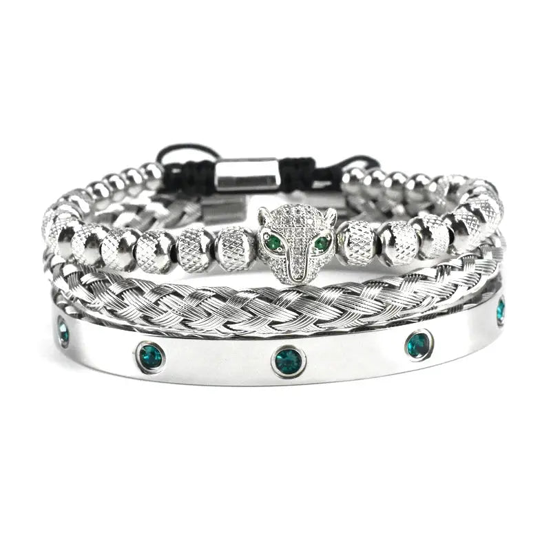 Handmade luxury green eye leopard head charm from Jungle Line, showcasing intricate design and vibrant colors.