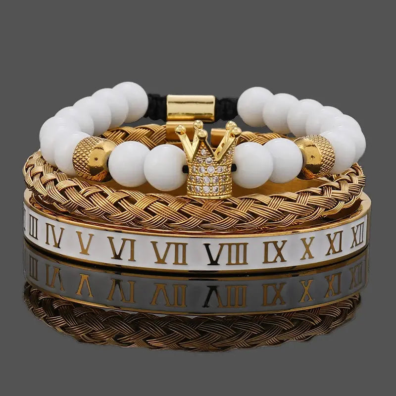 Luxury white stone beads crown featuring a leopard head design by Jungle Line, showcasing intricate craftsmanship and elegant details.