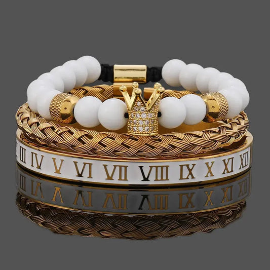 Couronne de perles en pierre blanche de luxe avec tête de léopard de Jungle Line, ornée de perles blanches élégantes.