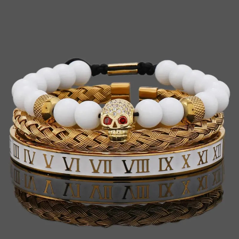 Luxury white stone beads crown with leopard head detail by Jungle Line, showcasing intricate craftsmanship and elegant design.