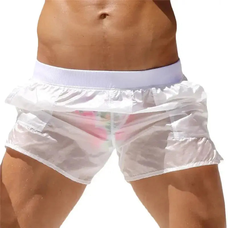Pink men's summer swim shorts by Jungle Line, featuring a comfortable fit and stylish design for beach or pool days.