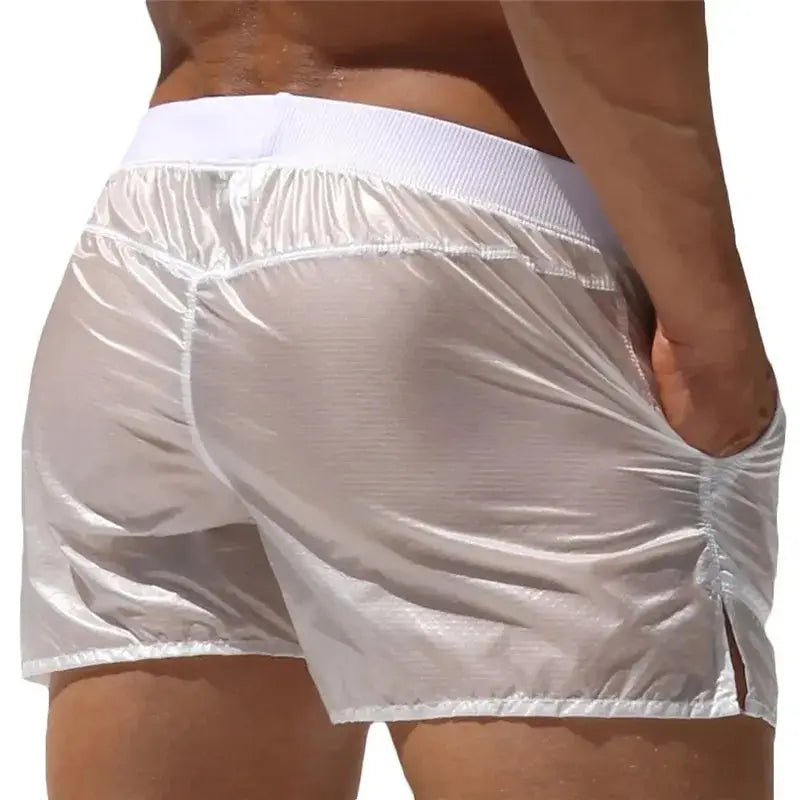 Pink men's summer swim shorts by Jungle Line featuring a comfortable fit and casual beachwear style.