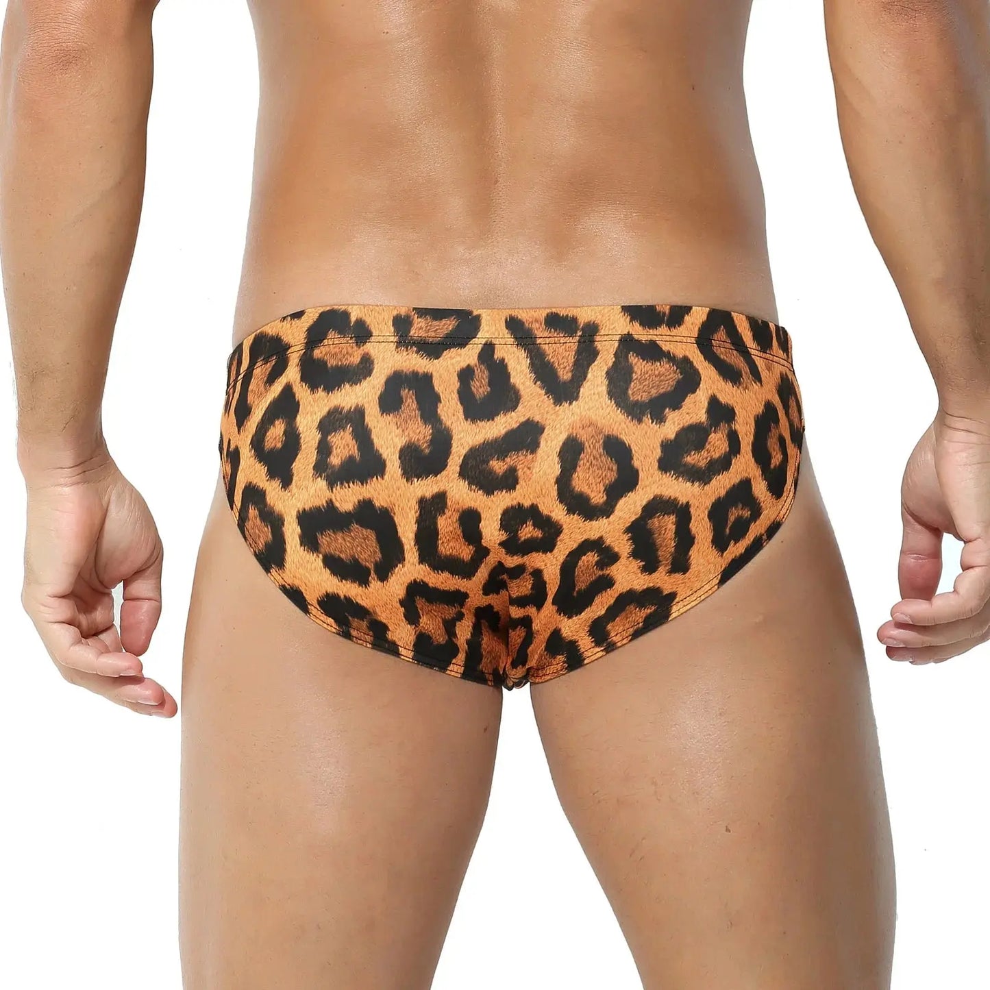 Slip de bain homme Jungle Line, maillot de bain sexy à motif léopard, taille basse, élastique, idéal pour plage et piscine.