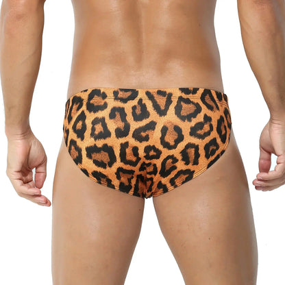 Slip de bain homme Jungle Line, maillot de bain sexy à motif léopard, taille basse, élastique, idéal pour plage et piscine.