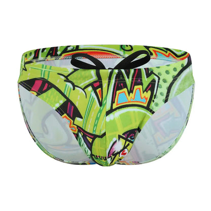 Slip de bain homme Jungle Line, maillot de bain briefs sexy à motif léopard rose, taille basse, idéal pour plage et piscine.