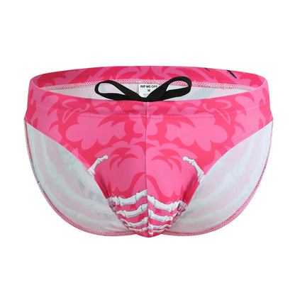 Slip de bain homme Jungle Line, maillot de bain bikini ample à imprimé léopard rose, faible taille, idéal plage et piscine.