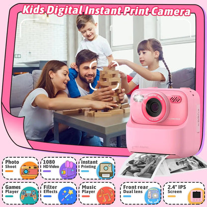 Upgrade Kids Camera Instant 1080P HD Dual Lens Selfie Jungle Line