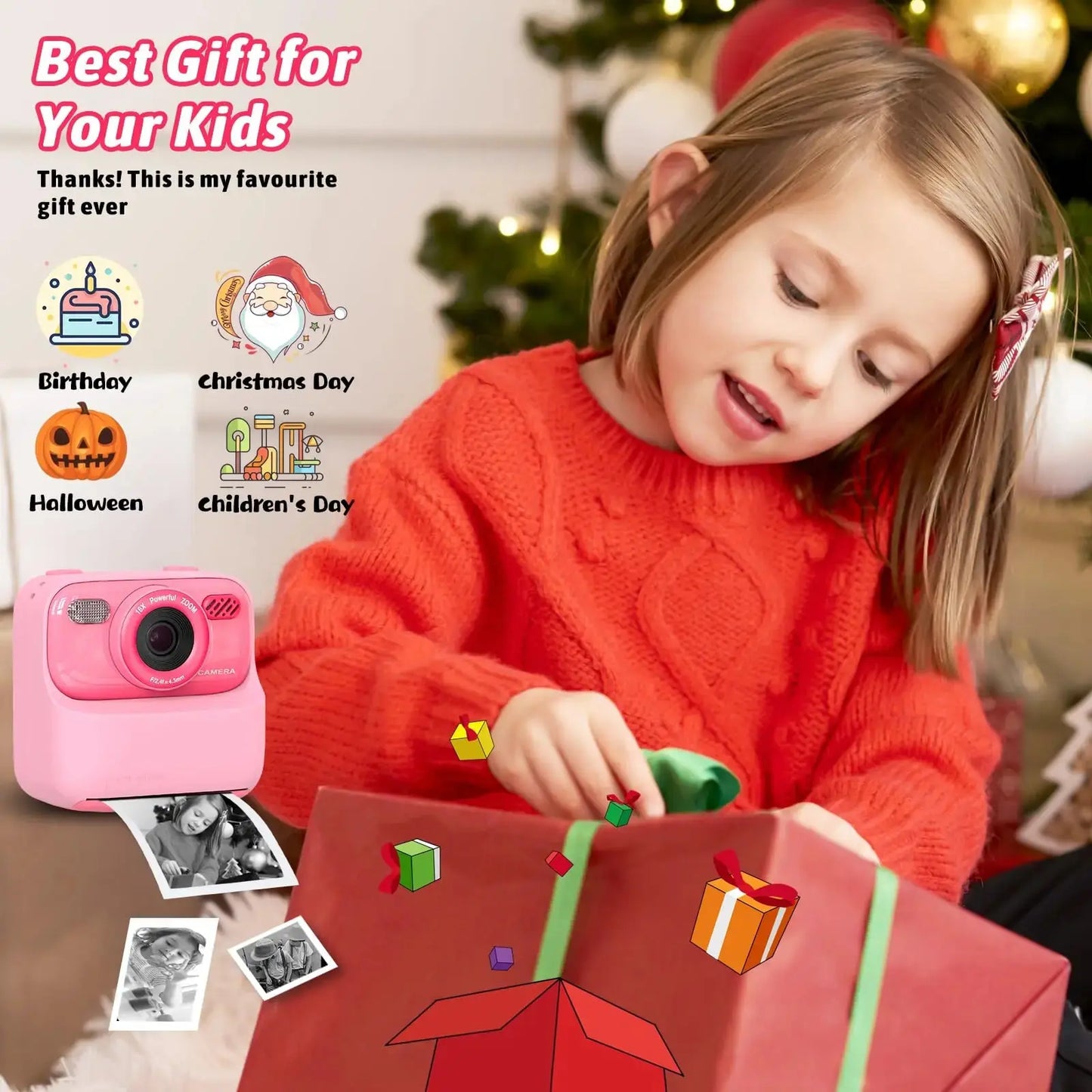 Upgrade Kids Camera Instant 1080P HD Dual Lens Selfie Jungle Line