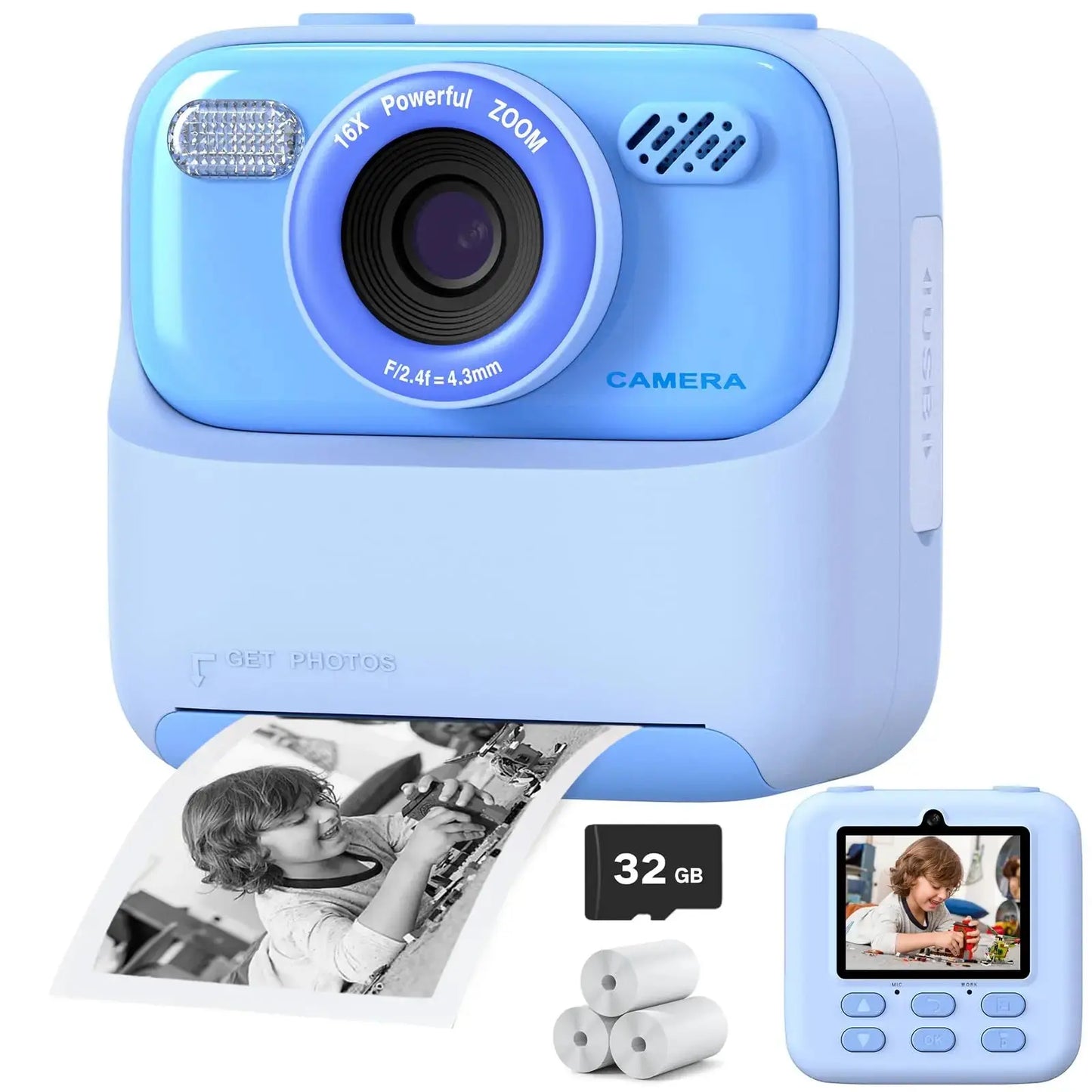 Upgrade Kids Camera Instant 1080P HD Dual Lens Selfie Jungle Line