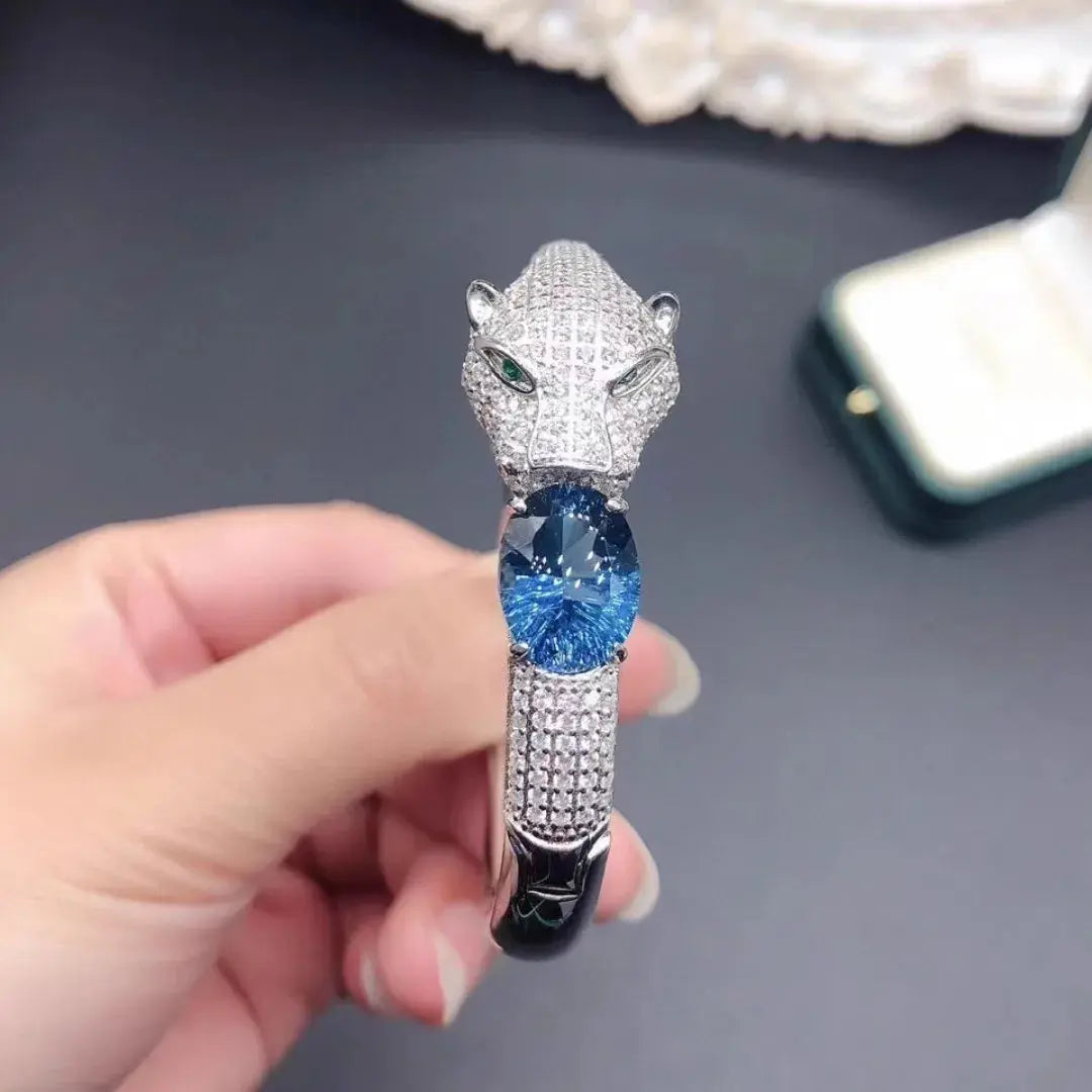 Luxury 925 Silver London Blue Topaz 10x14mm Leopard Jungle Line