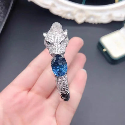 Luxury 925 Silver London Blue Topaz 10x14mm Leopard Jungle Line