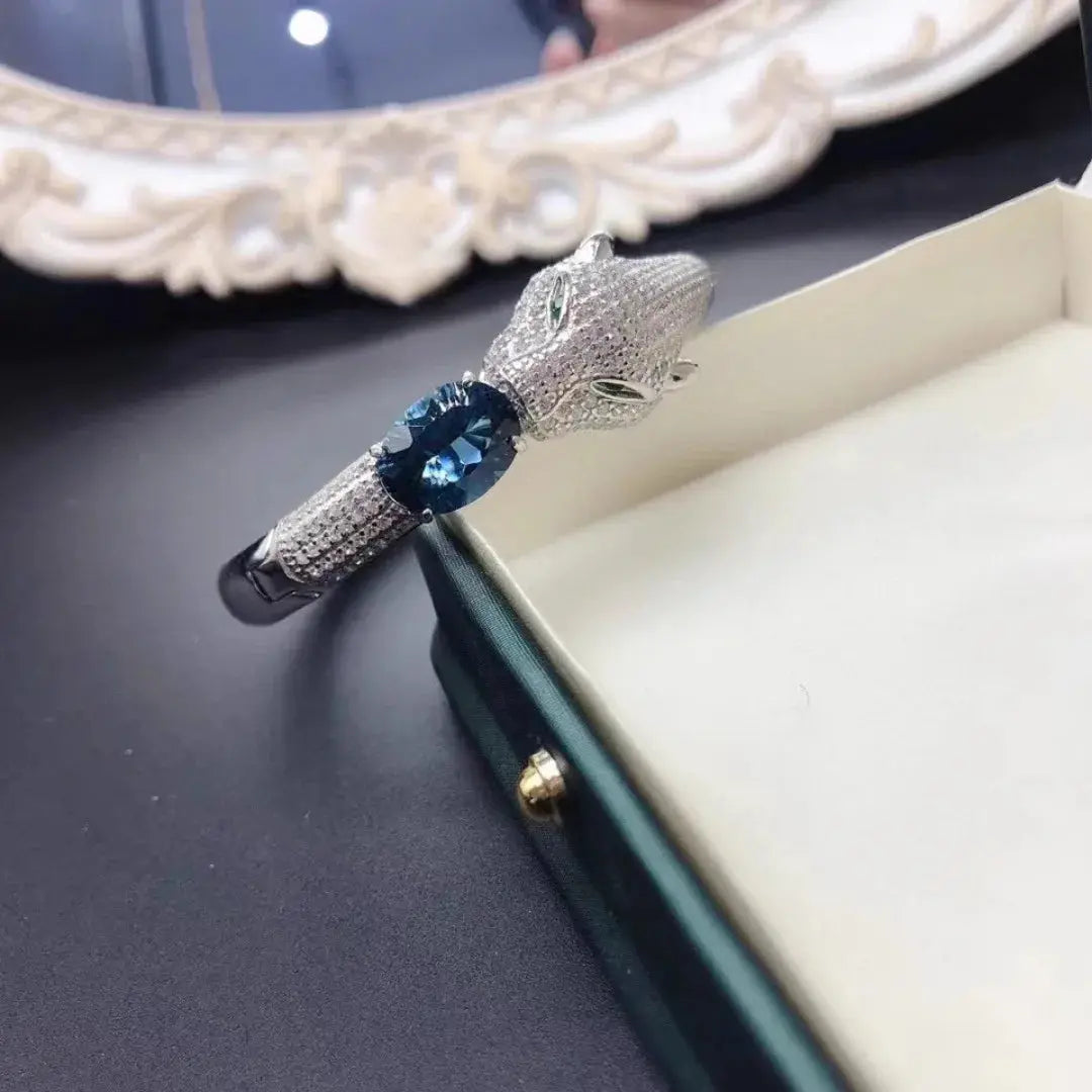 Luxury 925 Silver London Blue Topaz 10x14mm Leopard Jungle Line