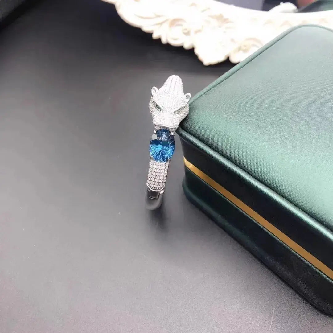 Luxury 925 Silver London Blue Topaz 10x14mm Leopard Jungle Line