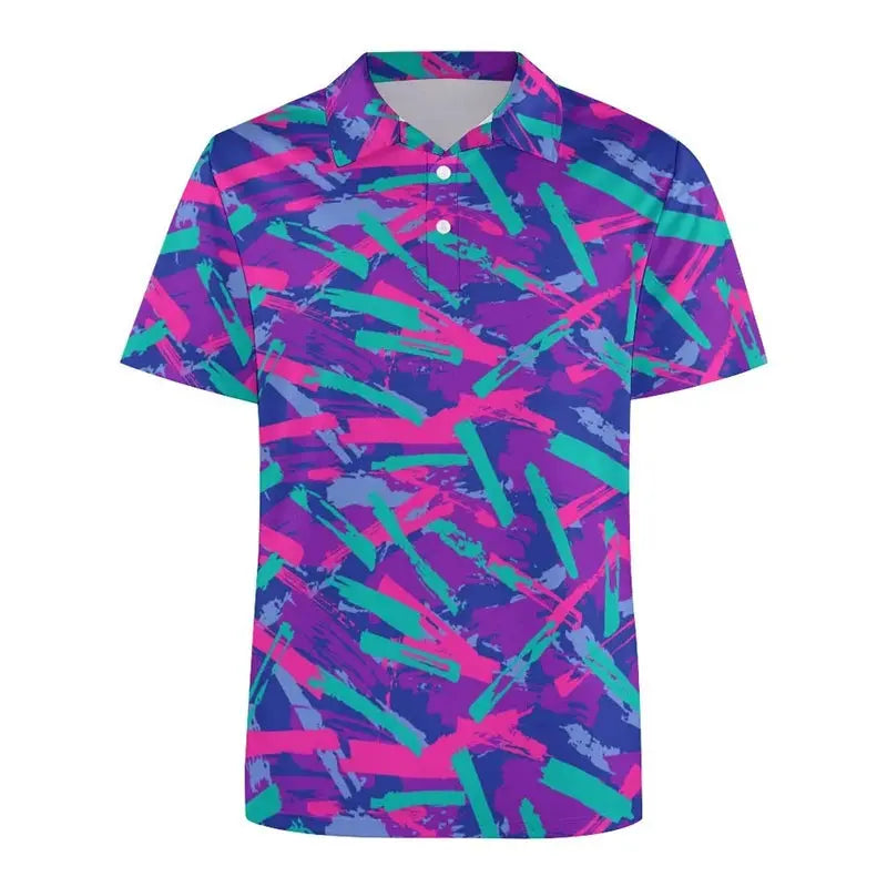 Harajuku Personality Polo Shirt For Men Strong Color - Jungle Line