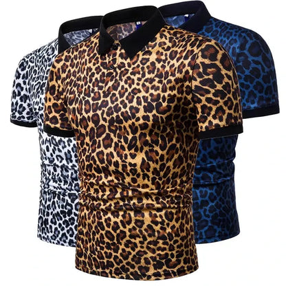 Leopard Pattern Polo Shirt For Men Three Colors 3d Printed Lapel Short Sleeves T-shirt Summer Fashion Trend Casual Tee Shirts - Jungle Line