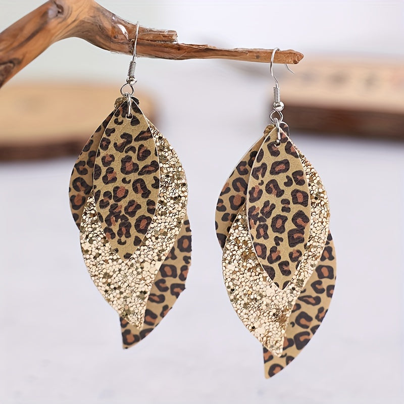 Triple Leopard Sequin Earrings - Vintage PU Leather Layer - Earrings - Jungle Line