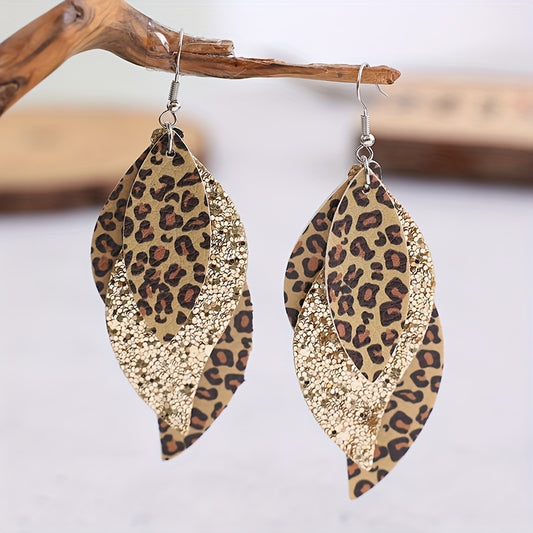 Triple Leopard Sequin Earrings - Vintage PU Leather Layer - Earrings - Jungle Line