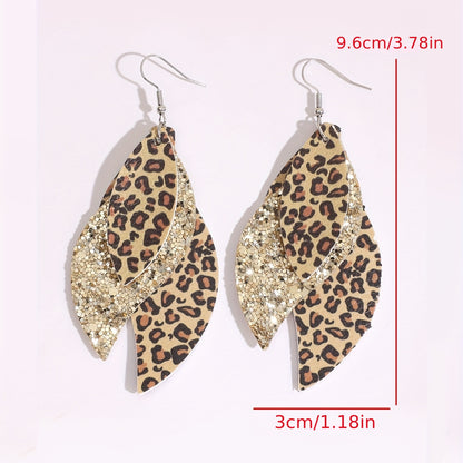 Triple Leopard Sequin Earrings - Vintage PU Leather Layer - Earrings - Jungle Line