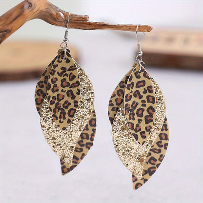 Triple Leopard Sequin Earrings - Vintage PU Leather Layer - Earrings - Jungle Line