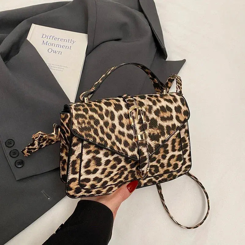 Sac à main en cuir de léopard Jungle Line, petit sac carré avec poignée courte, idéal pour femmes, sac à main et pochette.