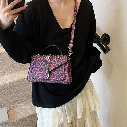 Sac à main en cuir de léopard Jungle Line, petit sac carré pour femme avec poignée courte et bandoulière, style tote et pochette.