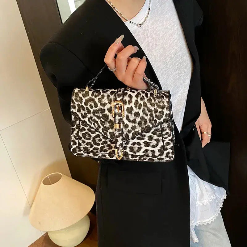 Sac à main en cuir léopard Jungle Line, petit sac carré avec poignée courte, idéal pour femmes, sac à main et pochette.