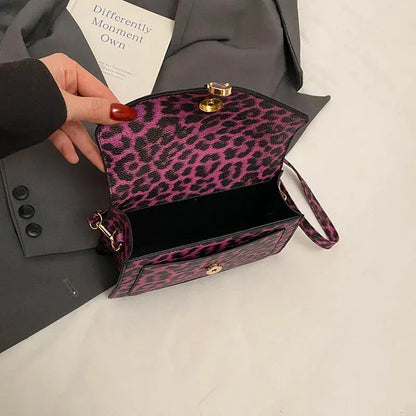 Sac à main en cuir de léopard Jungle Line, petit sac carré avec poignée courte, idéal pour femmes, sac à main et pochette.