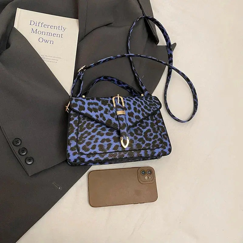 Sac à main en cuir de léopard Jungle Line, petit sac carré pour femmes avec poignée courte, bandoulière et pochette.