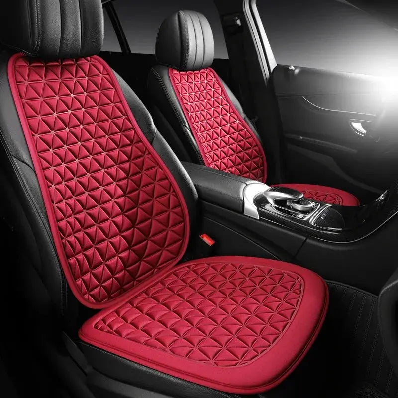 Red Jungle Line breathable fabric car seat cover with 3D triangular concave design, designed for comfort and durability.