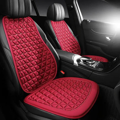 Red Jungle Line breathable fabric car seat cover with 3D triangular concave design, designed for comfort and durability.