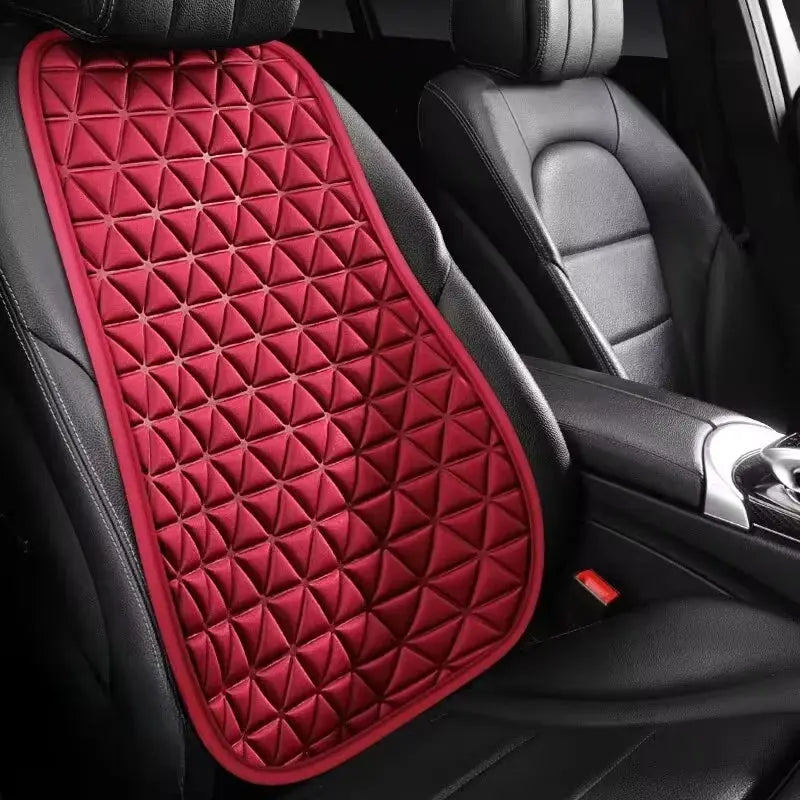 Jungle Line breathable fabric car seat cover with 3D triangular concave design on red material, fits standard vehicle seats.