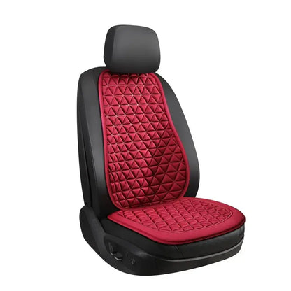 Red breathable fabric car seat cover by Jungle Line with 3D triangular concave design for enhanced comfort.