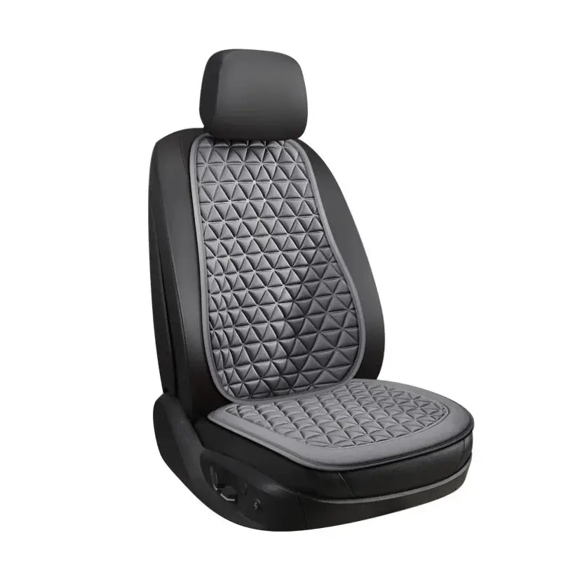 Red breathable fabric car seat cover with 3D triangular concave design by Jungle Line, providing comfort and style for vehicle seats.