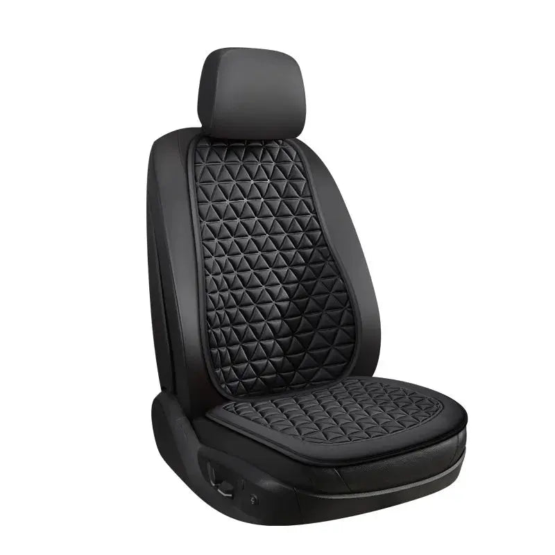 Red breathable fabric car seat cover by Jungle Line with 3D triangular concave design for comfortable, durable protection.