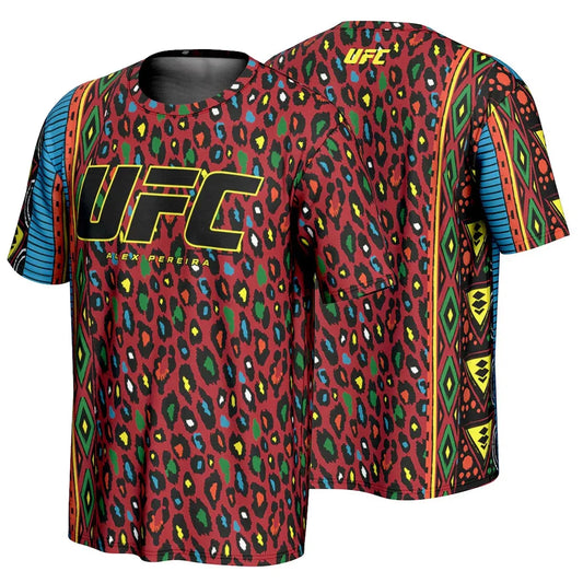 Red Leopard UFC 3D Print Tees Men's Alex Pereira Unrivaled T-Shirt Simple Stylish Breathable Outdoor Mesh Short Sleeve Tops - Jungle Line